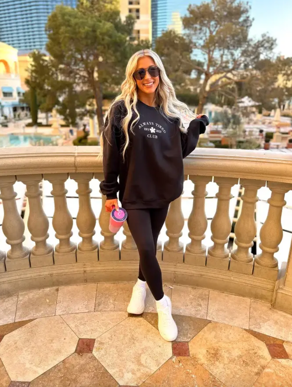 Always Tired Club Black Embroidered Graphic Crewneck