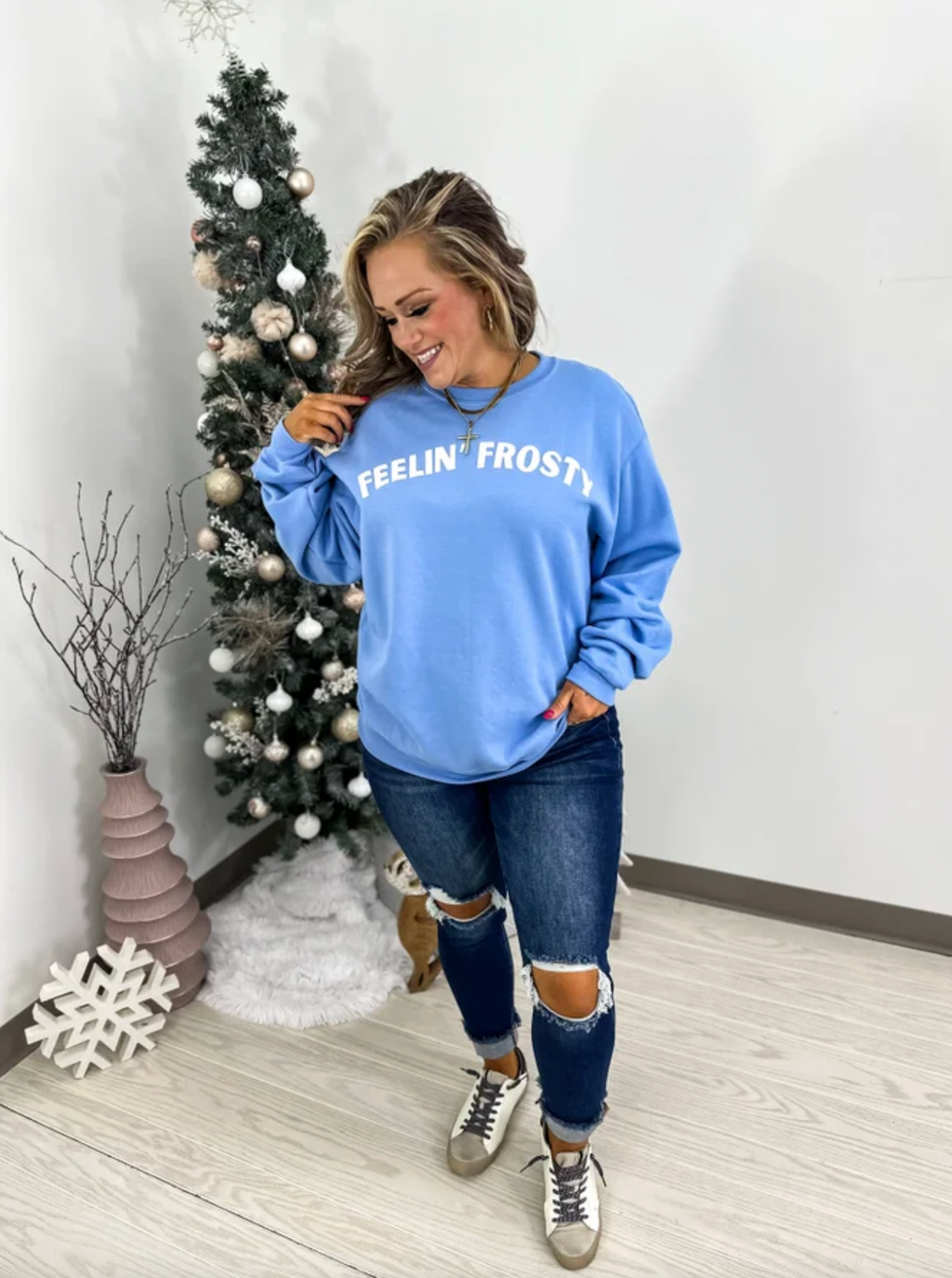 Feelin’ Frosty Carolina Blue Graphic Crewneck