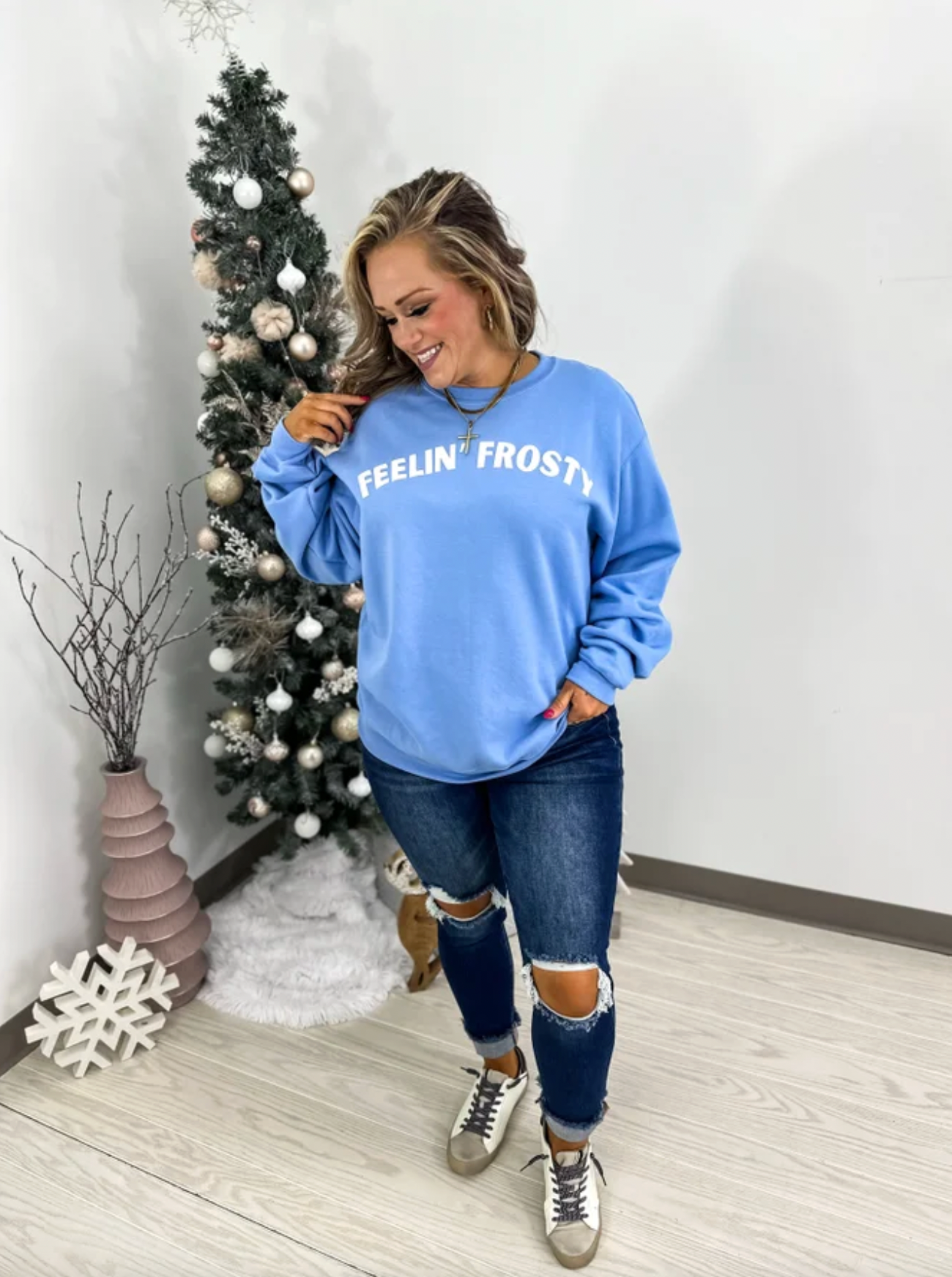 Feelin’ Frosty Carolina Blue Graphic Crewneck