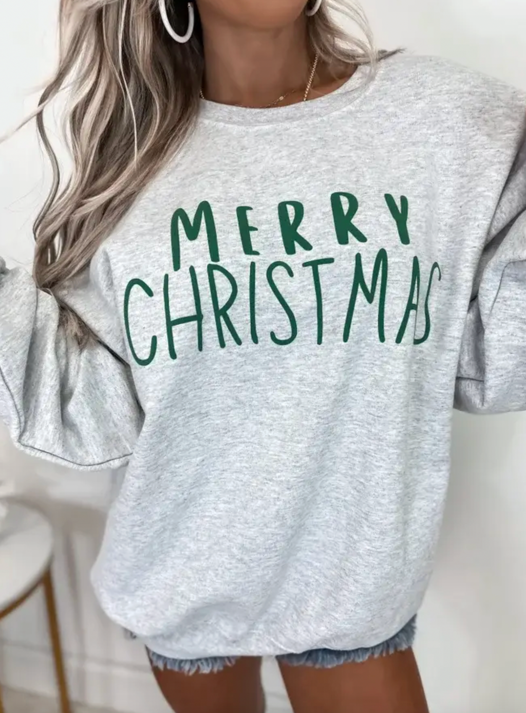 Merry Christmas Gray Graphic Crewneck