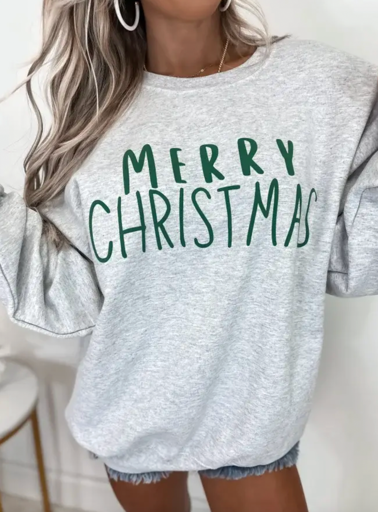 Merry Christmas Gray Graphic Crewneck