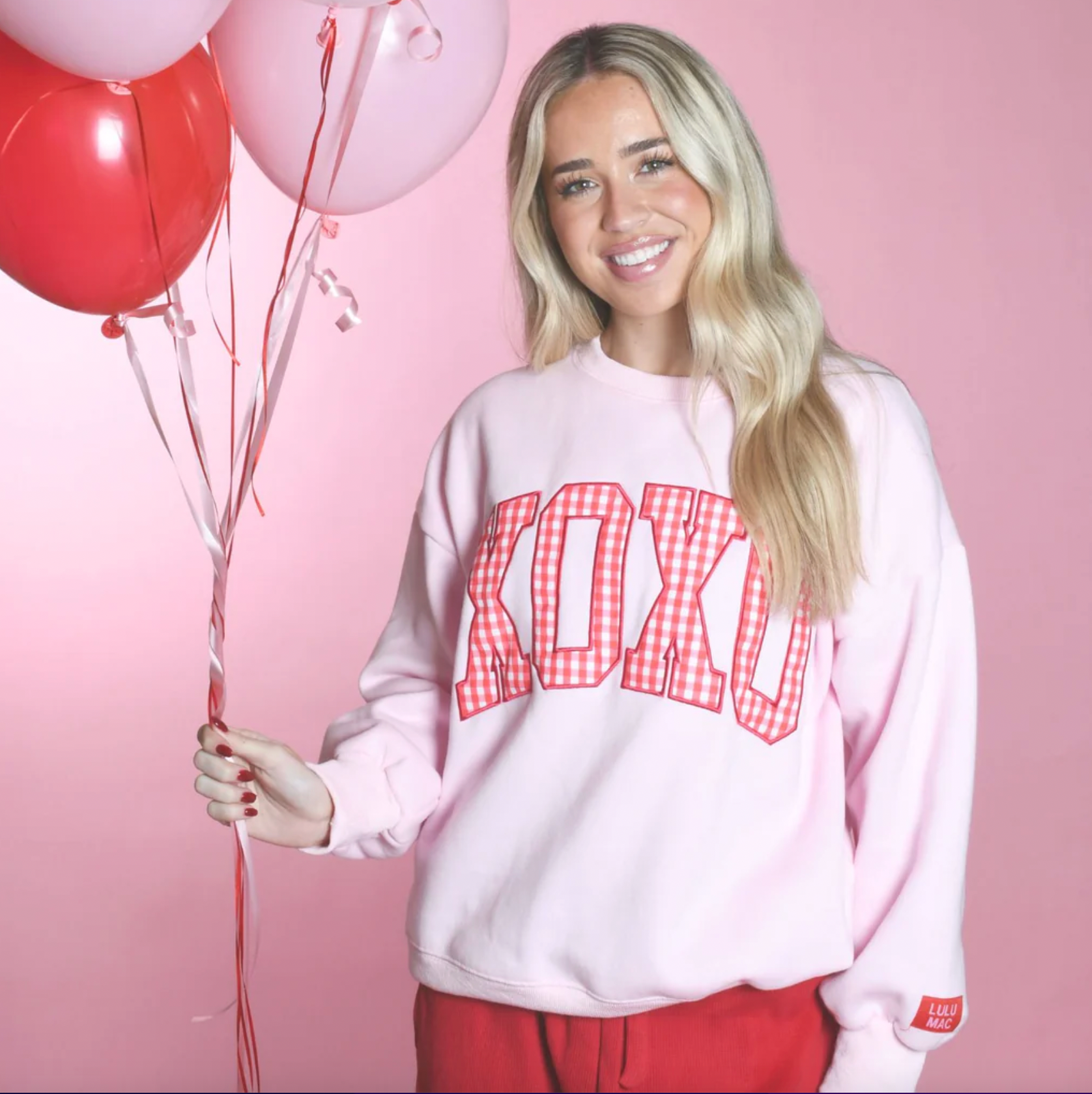 Lulu Mac XOXO Pink w/ Red Gingham Sweatshirt