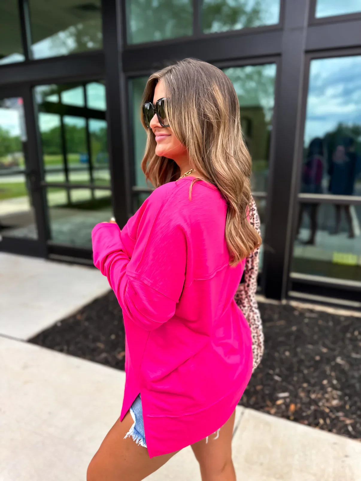 Pink Slub Long Sleeve Lightweight Shirt