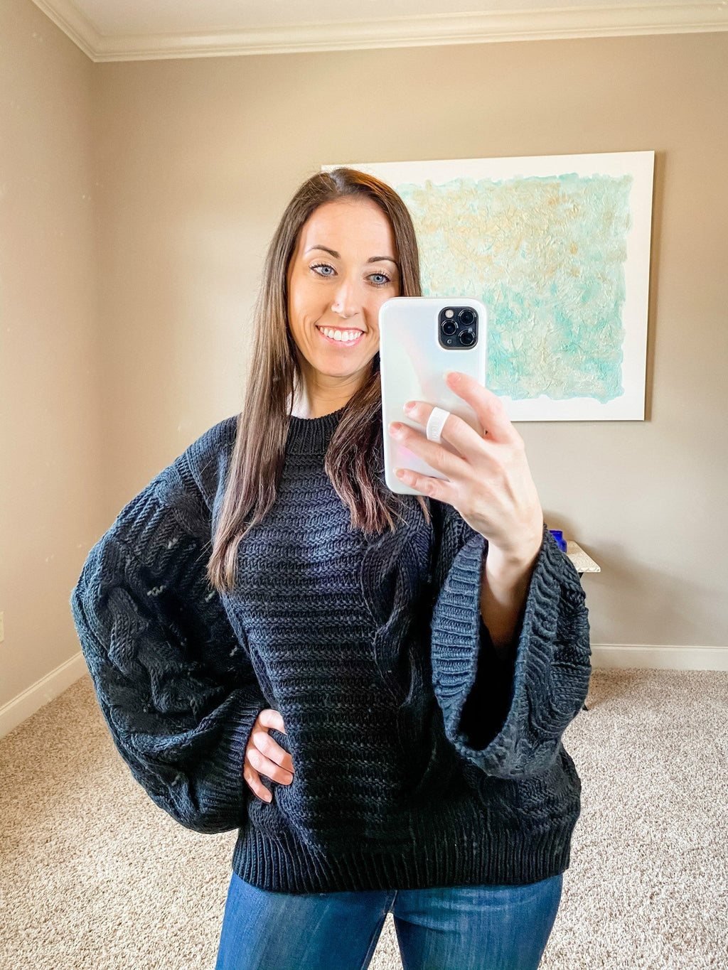 Oversized Bell Sleeve Cable Knit Sweater