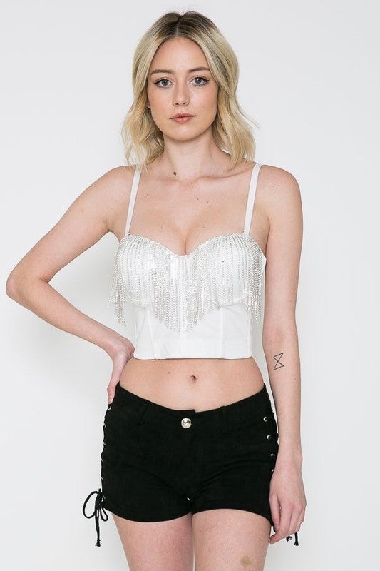 Broadway Girl Fringe Bustier - White