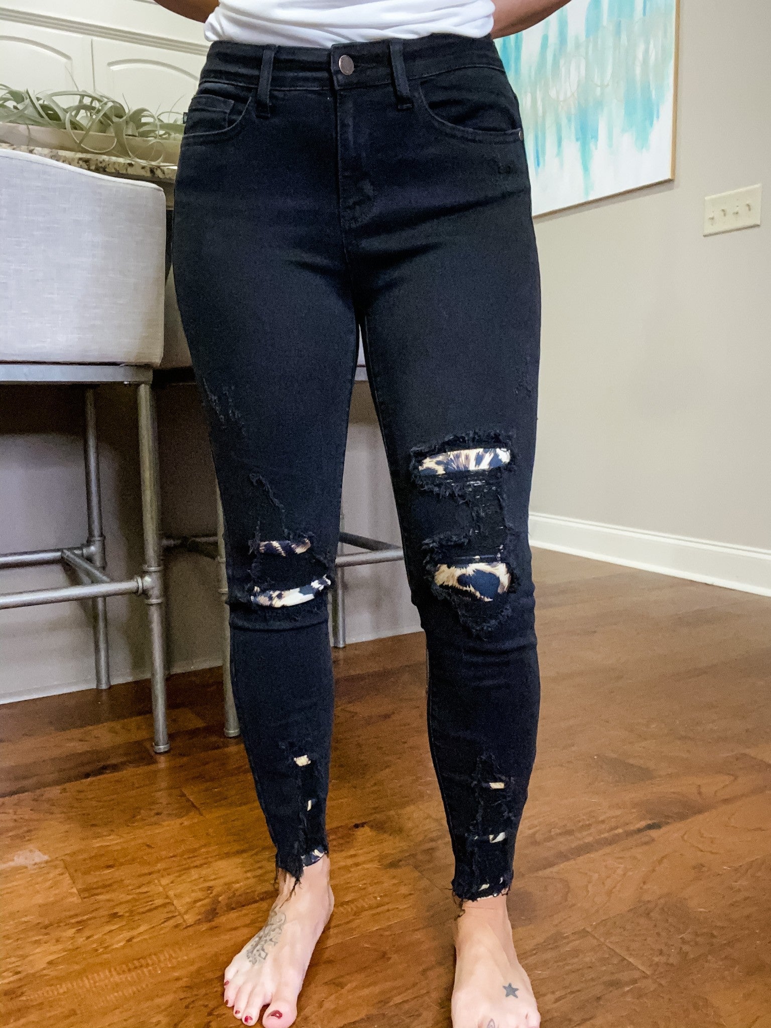Black Destroyed Animal Patch Skinny Jeans