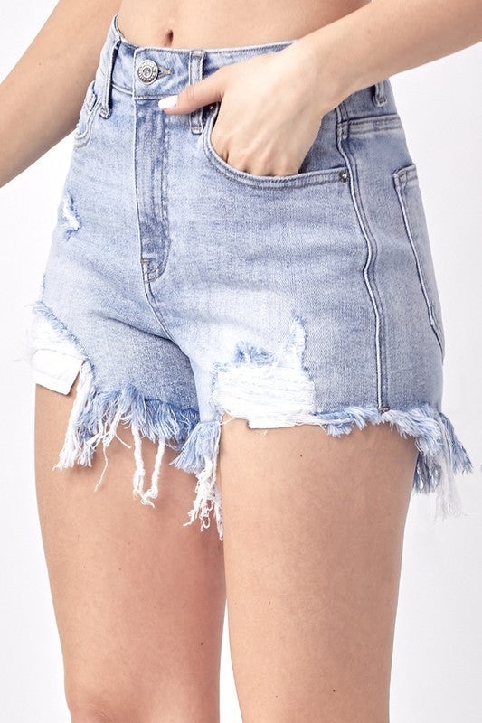 Distressed Raw Hem Shorts - Light