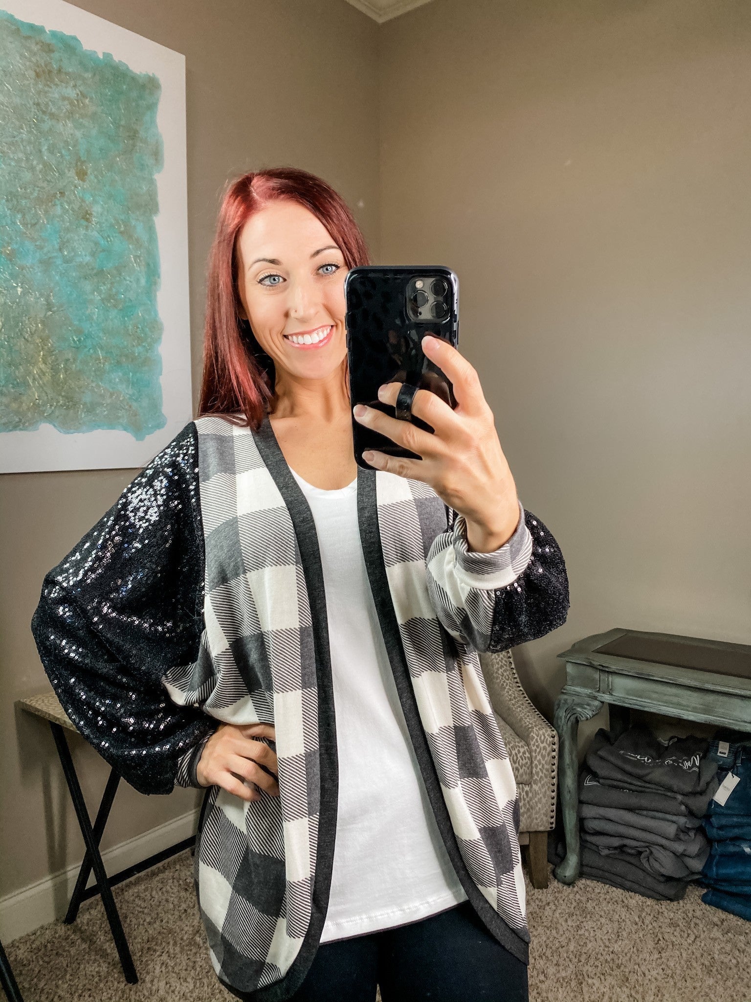 Sequin Contrast Cardigan