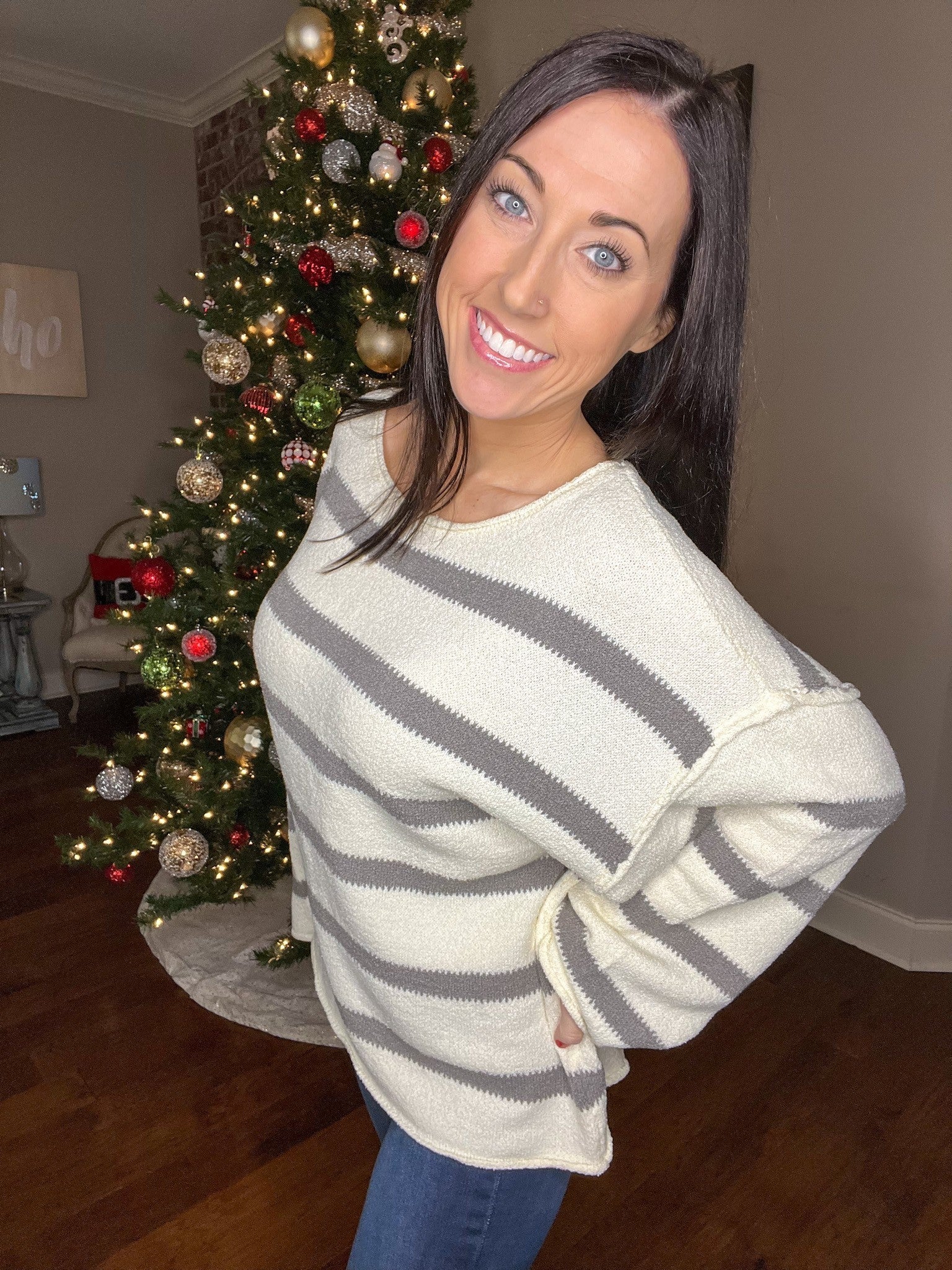 Loose Fit Striped Knit Top