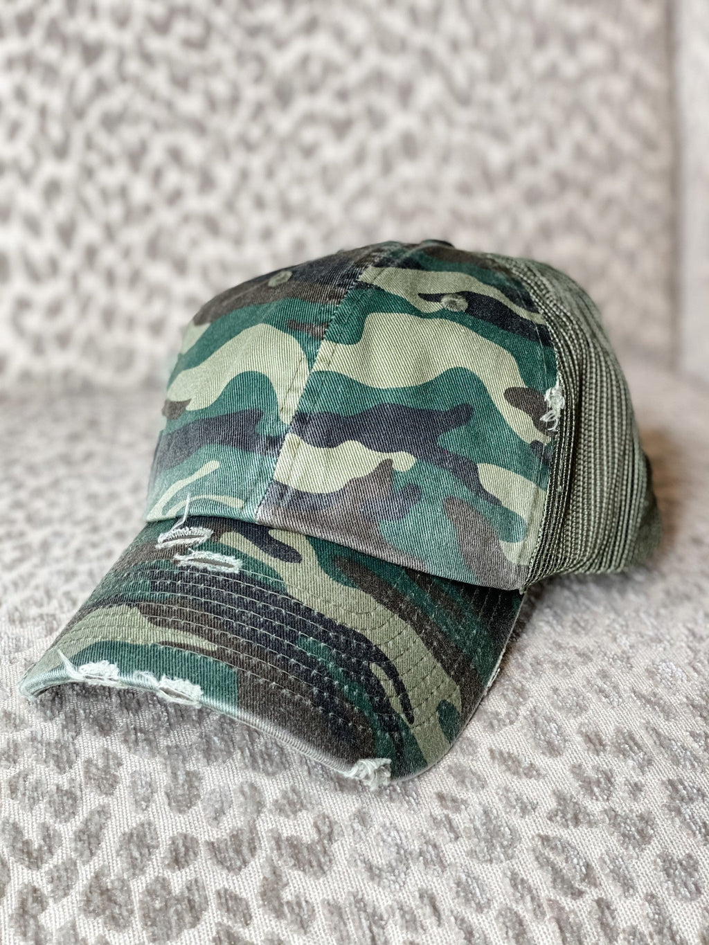 Distressed Camo Trucker Hat