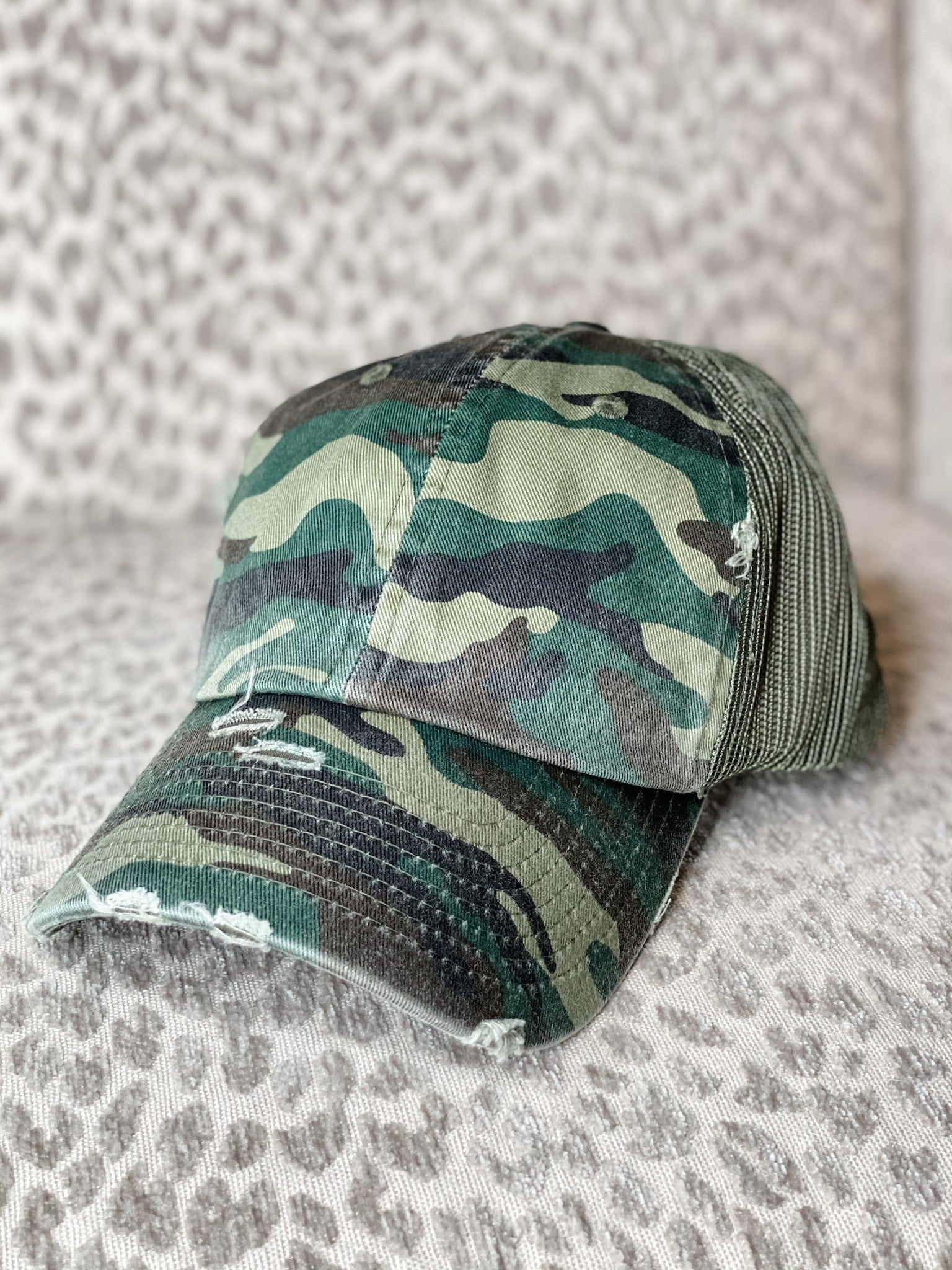 Distressed Camo Trucker Hat