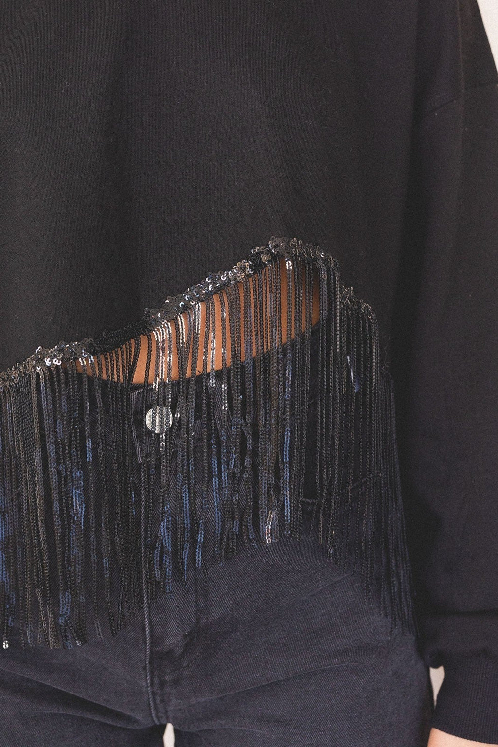Sequin Fringe Cropped Sweatshirt