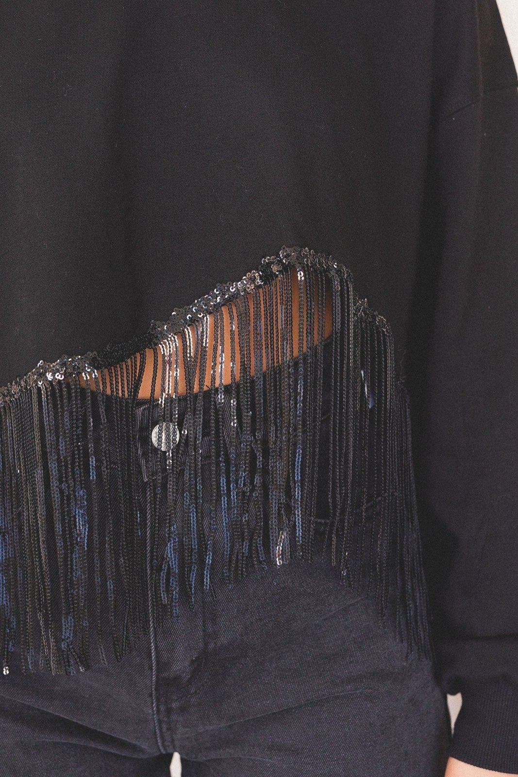 Sequin Fringe Cropped Sweatshirt