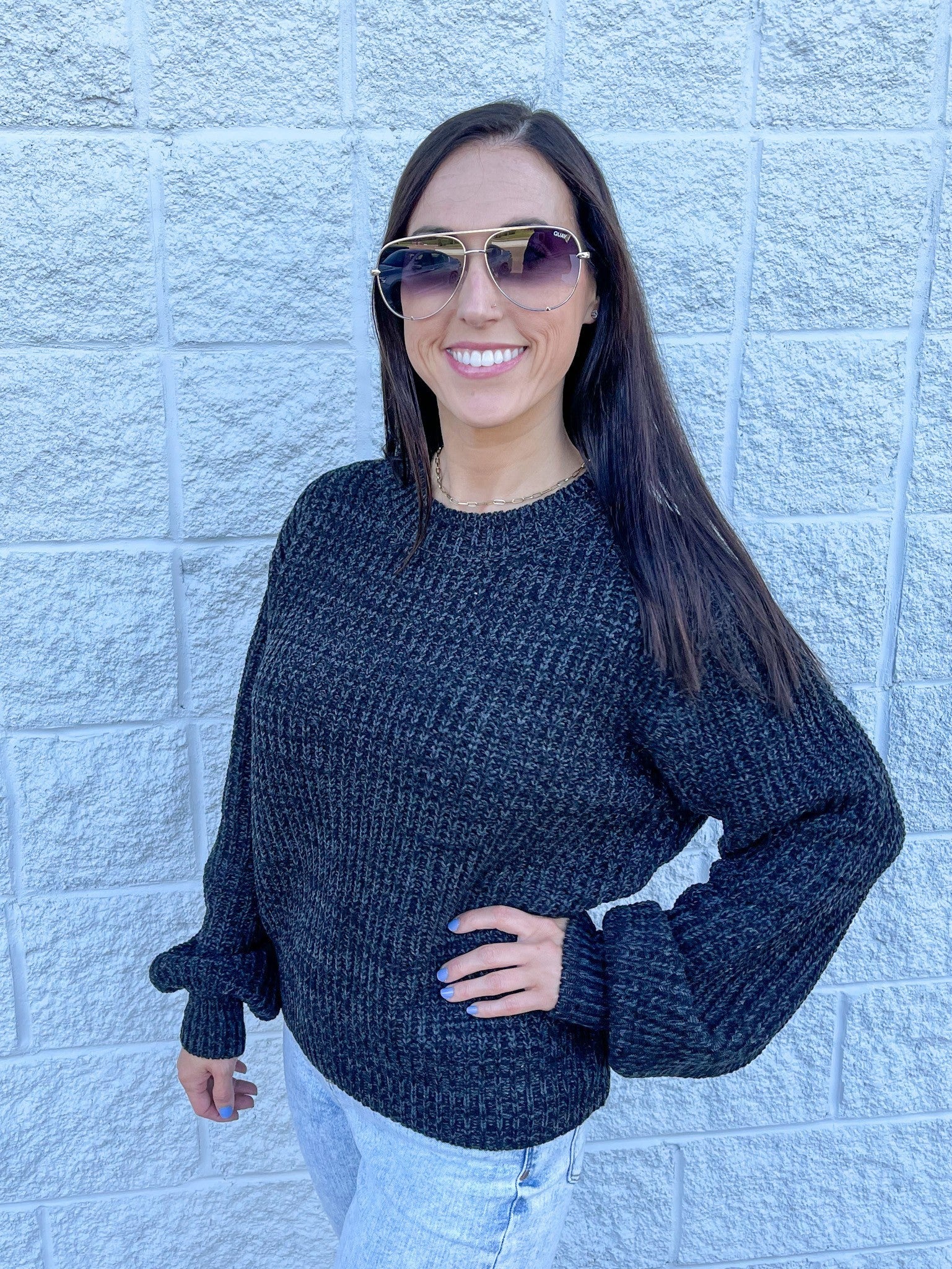 Melange Balloon Sleeve Sweater