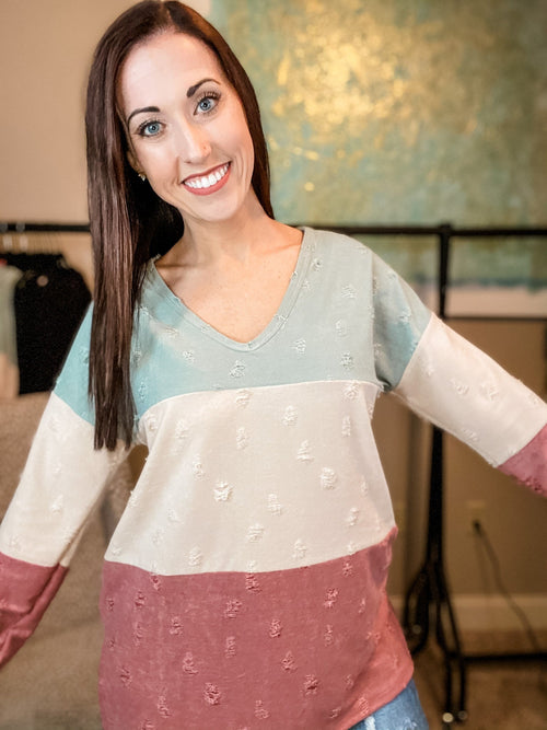 Color Block V Neck Light Knit Sweater
