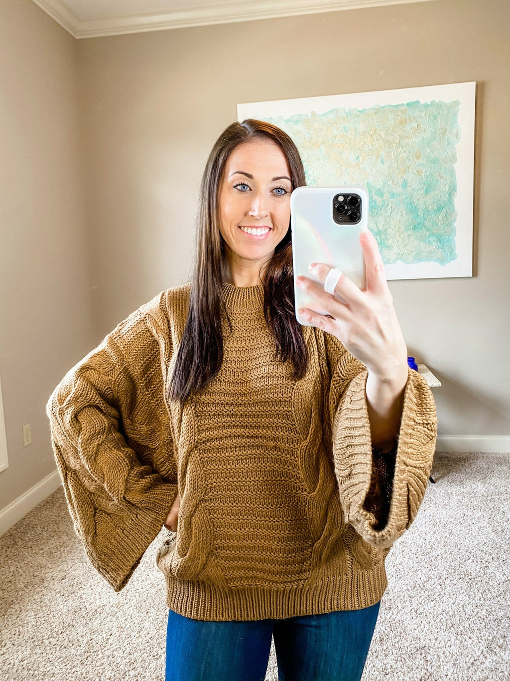 Oversized Bell Sleeve Cable Knit Sweater