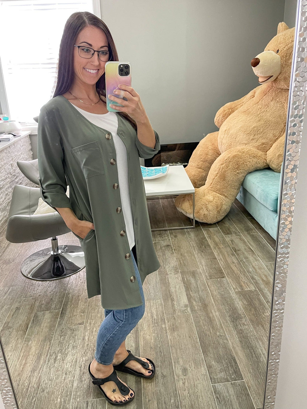 Button Up Cardigan Tunic Dress