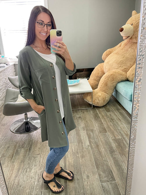 Button Up Cardigan Tunic Dress