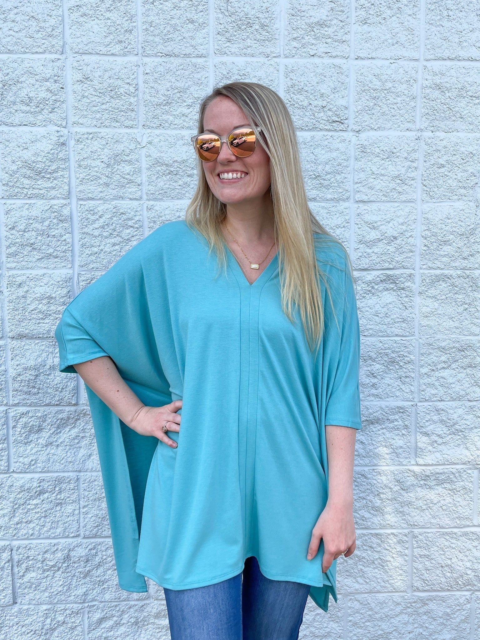 Oversized V-Neck Poncho w/ side slit
