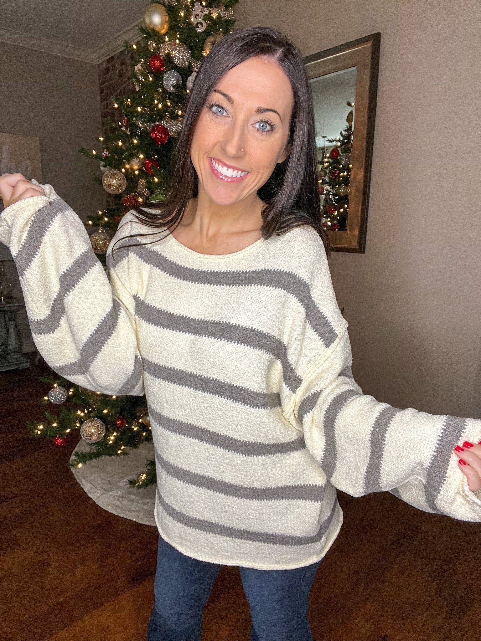 Loose Fit Striped Knit Top
