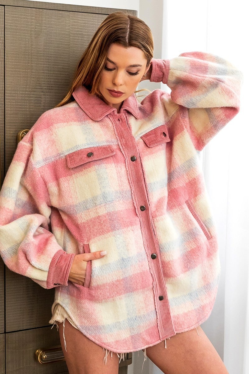 Corduroy Brushed Plaid Shacket