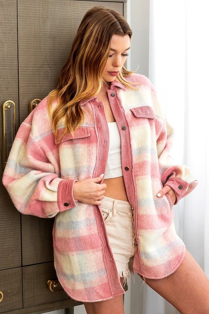 Corduroy Brushed Plaid Shacket