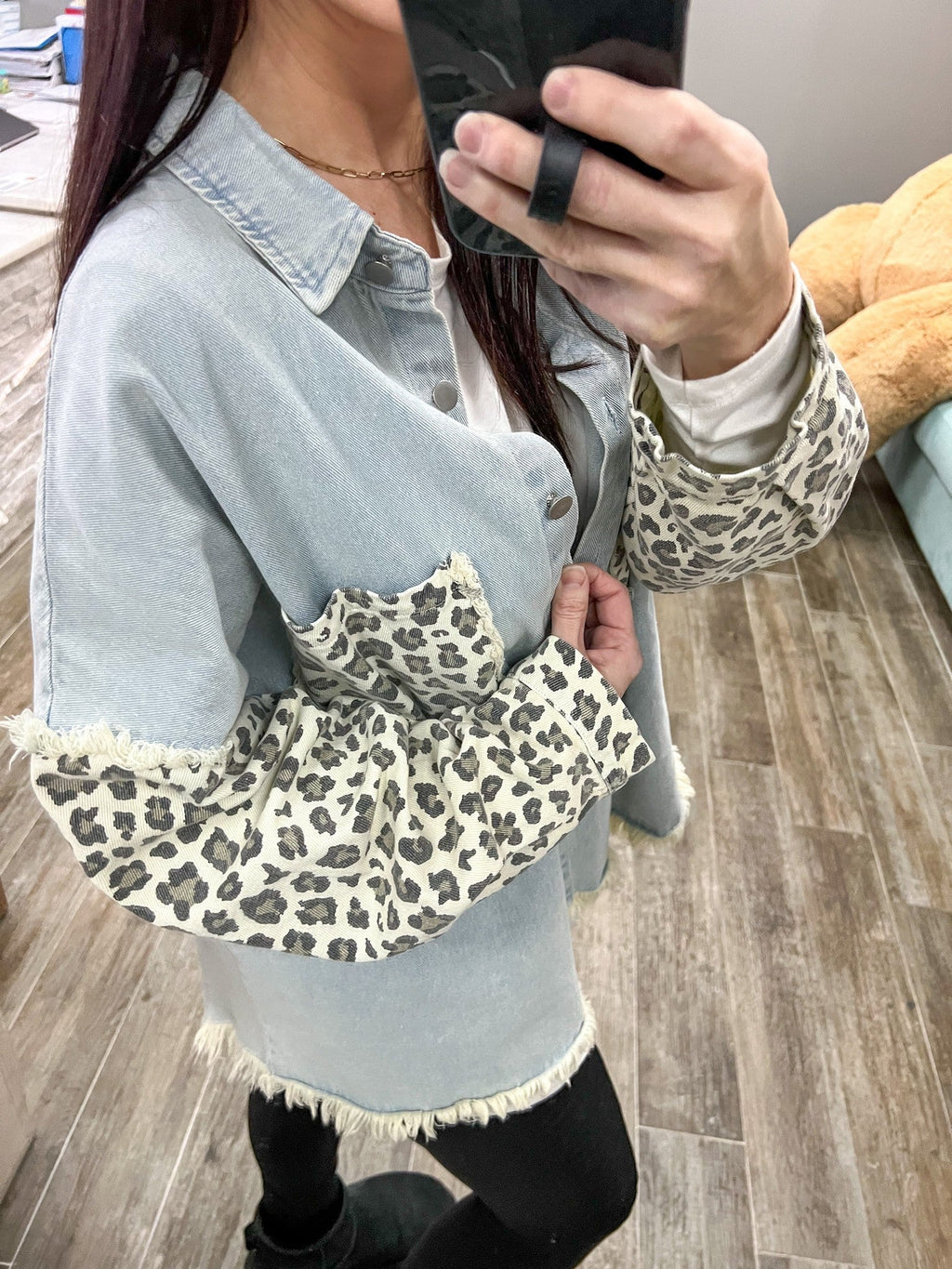 Long Sleeve Contrast Animal Button Down Shirt