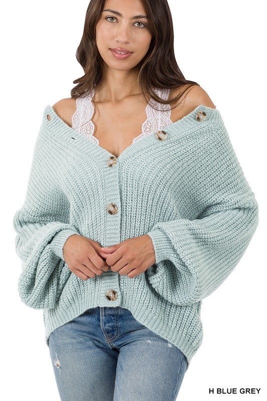 Balloon Sleeve Button Cardi