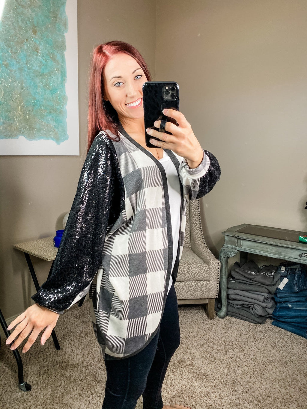 Sequin Contrast Cardigan