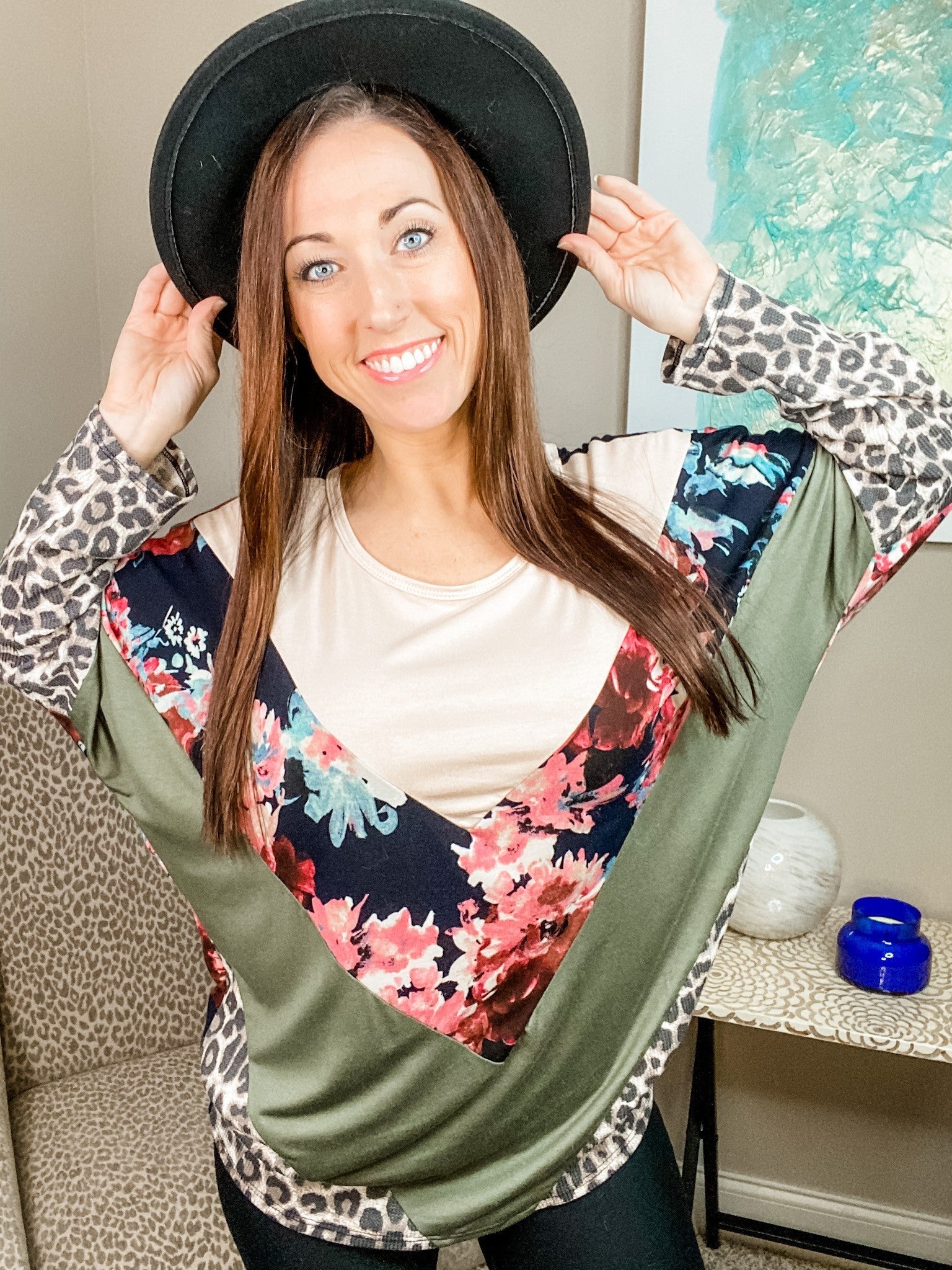 Floral Chevron Block Top