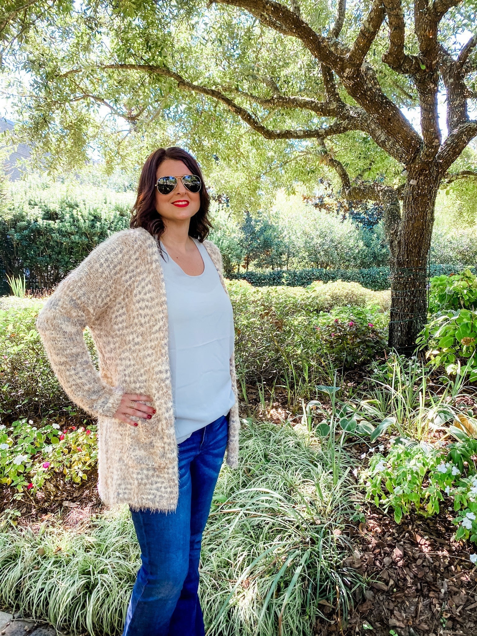 Multi Beige Fuzzy Cardigan