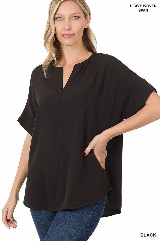 Woven V-neck Top