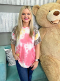 Tie Dye Animal Print Flutter Sleeve Top