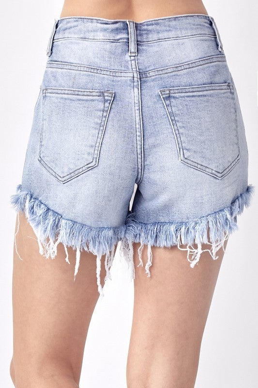 Distressed Raw Hem Shorts - Light