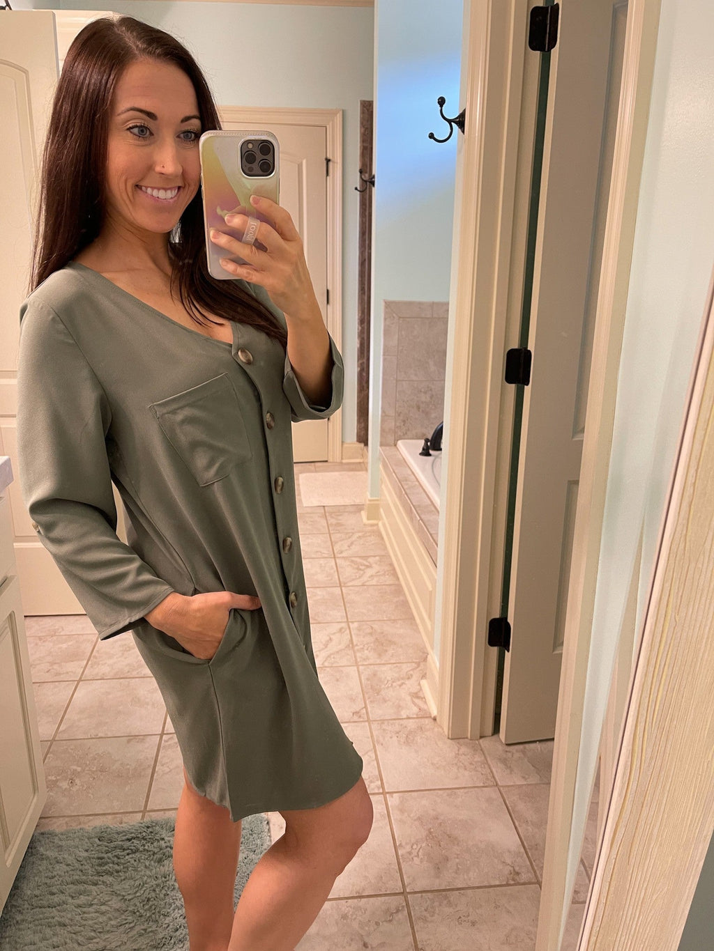 Button Up Cardigan Tunic Dress