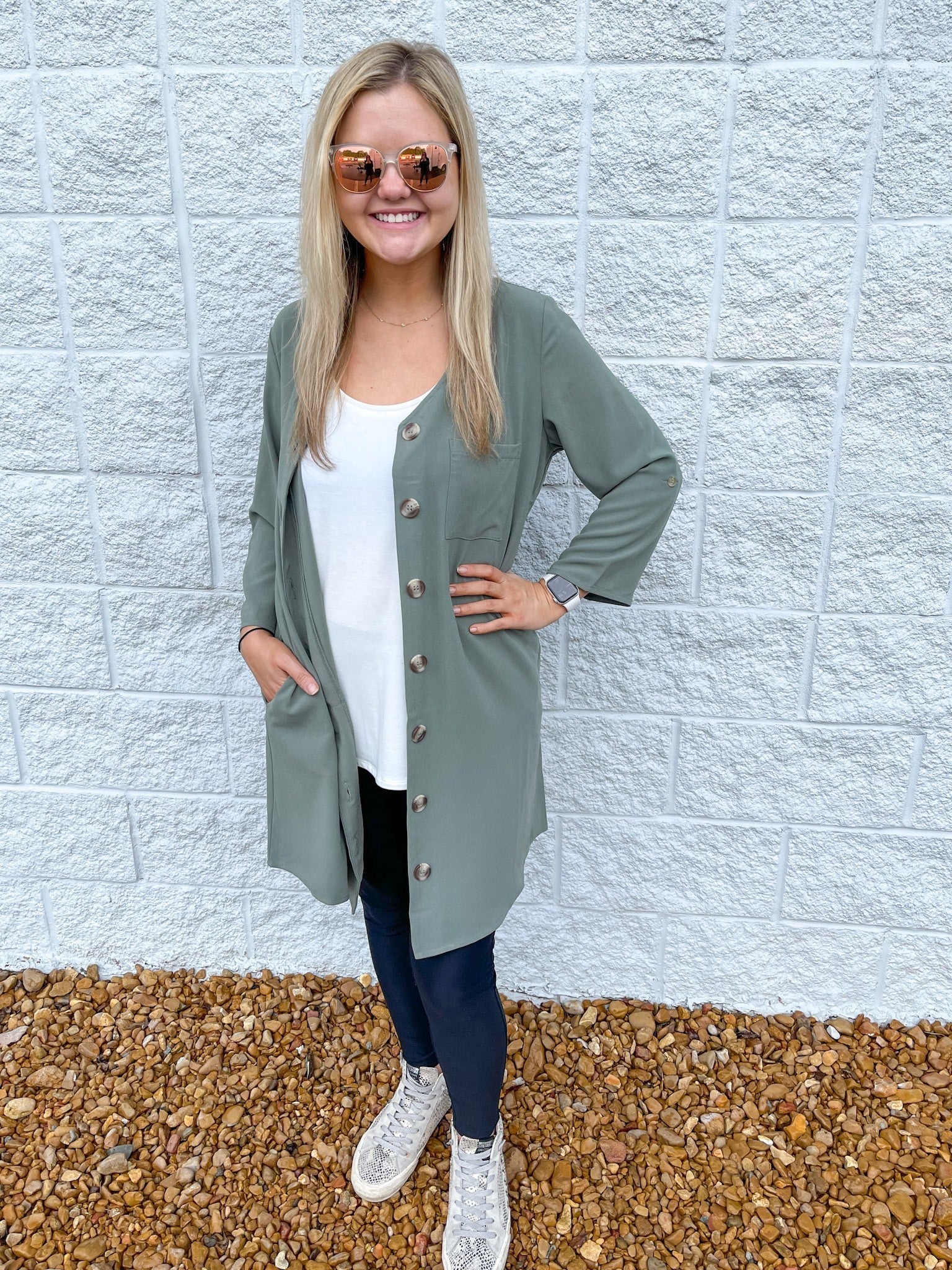 Button Up Cardigan Tunic Dress