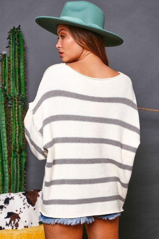 Loose Fit Striped Knit Top