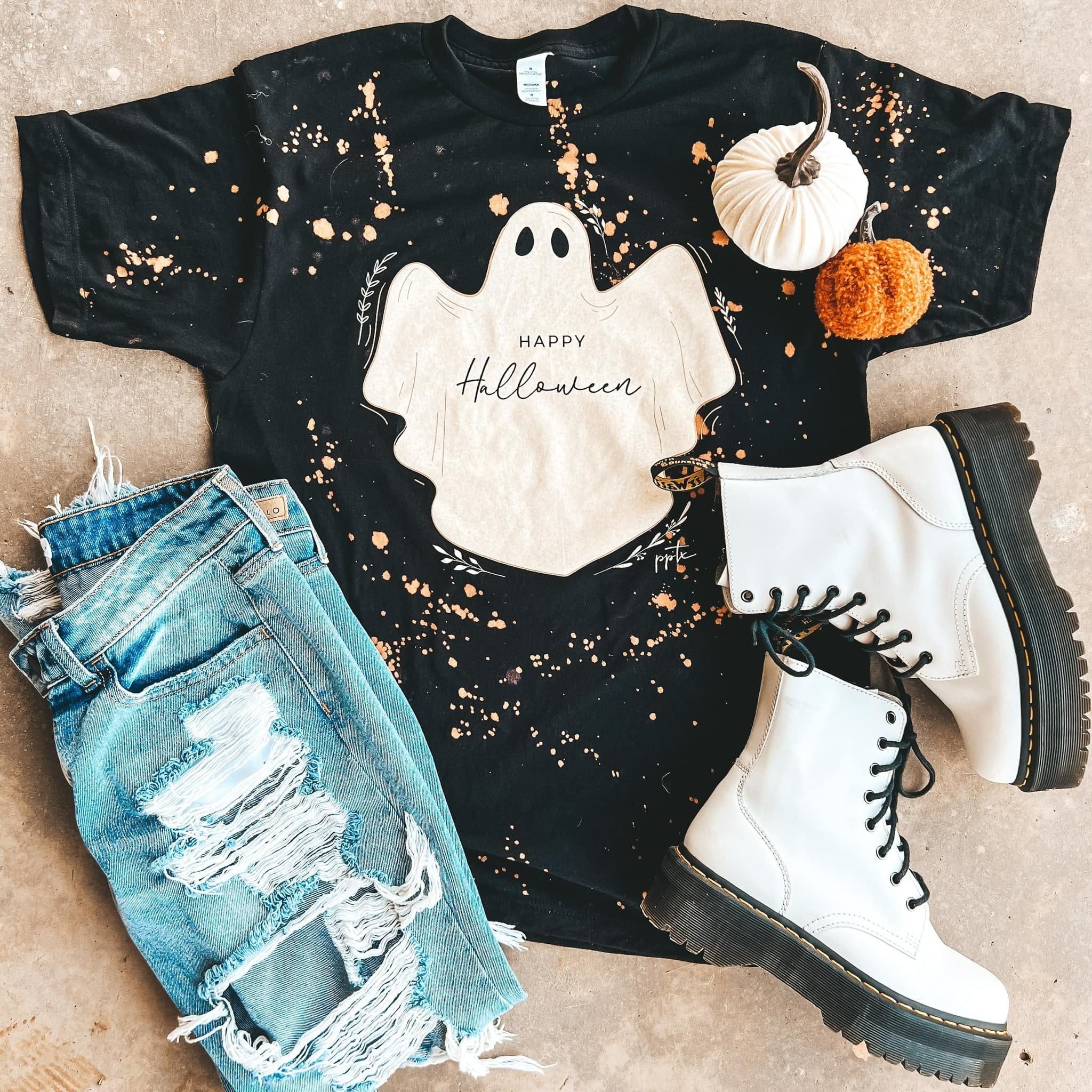 Bleached Happy Halloween Ghost Tee