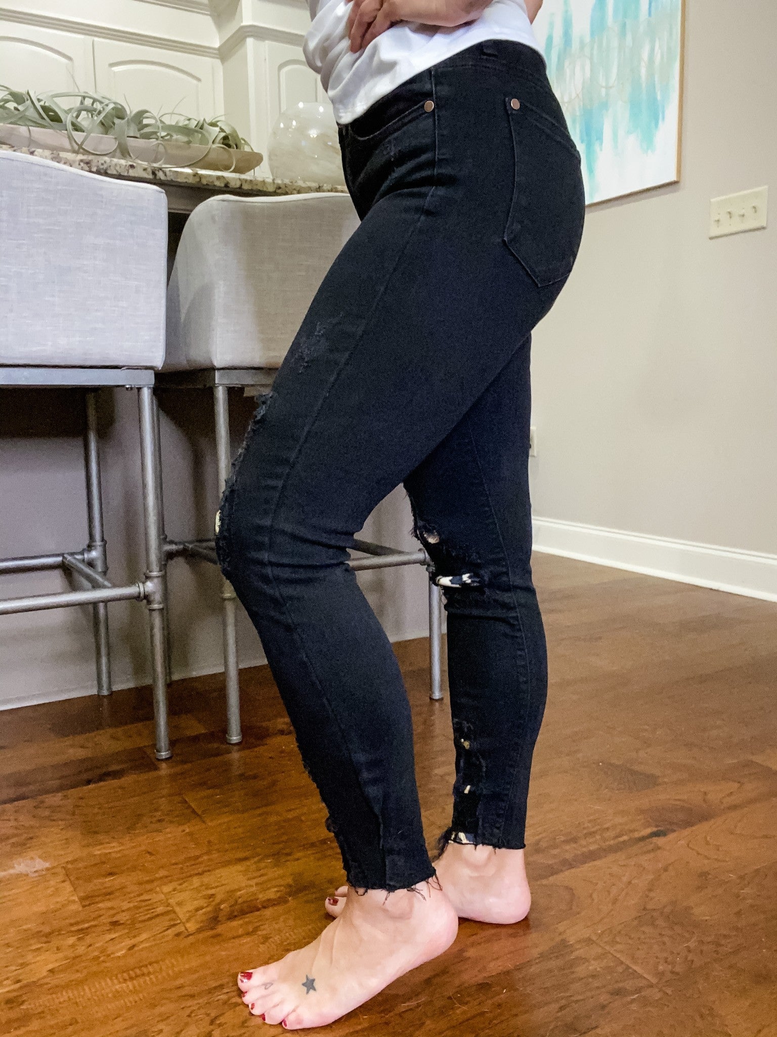 Black Destroyed Animal Patch Skinny Jeans