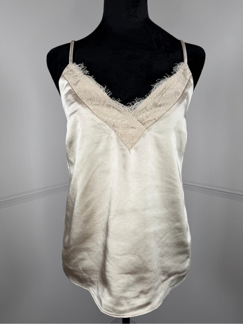 Skies Are Blue Satin Lace Trim Cami Tank Top Champagne Ivory Size XS