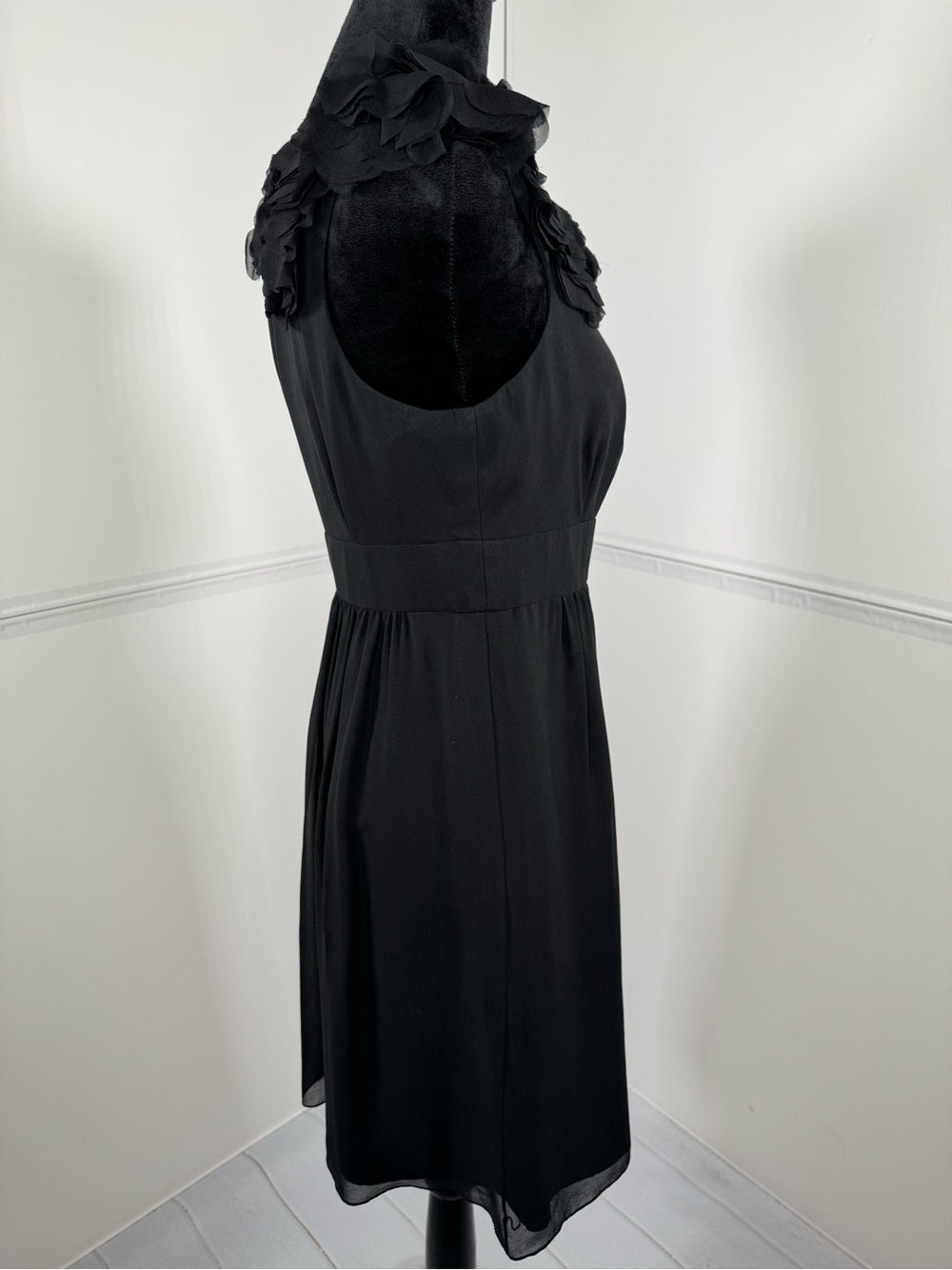 Tibi Black One Shoulder Silk Cocktail Dress Floral Ruffle Size 4
