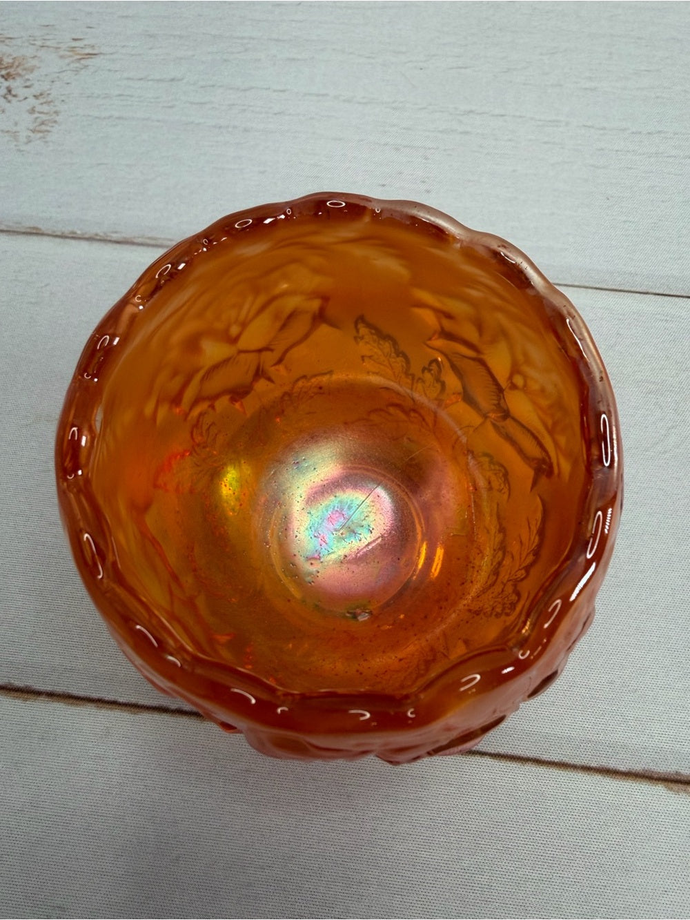 Antique 1910 Dugan Marigold "Wreath of Roses" Carnival Glass Small Rose Bowl