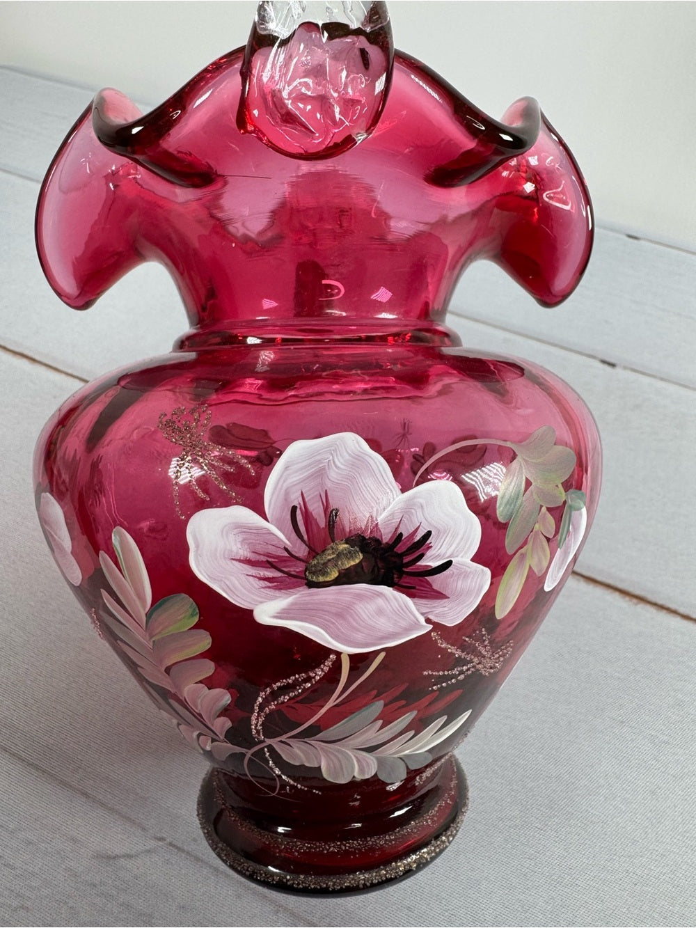 Fenton 95th Anniversary Cranberry Glass Basket Hand Painted B Williams Signed