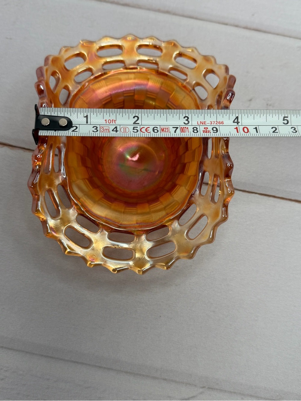 Vintage Fenton Marigold Carnival Glass Open Edge Basketweave Basket