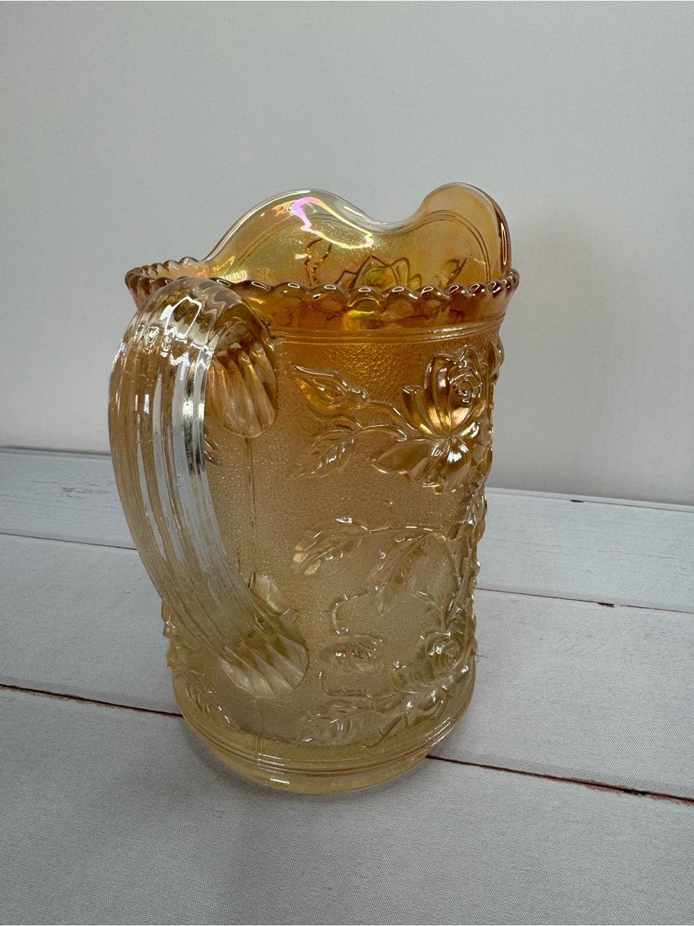 Antique Imperial Glass Marigold Carnival Glass Lustre Rose Water Pitcher