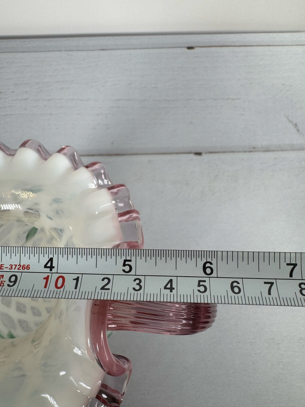Vintage Fenton Style Opalescent Diamond Optic Hand Painted Pitcher Signed