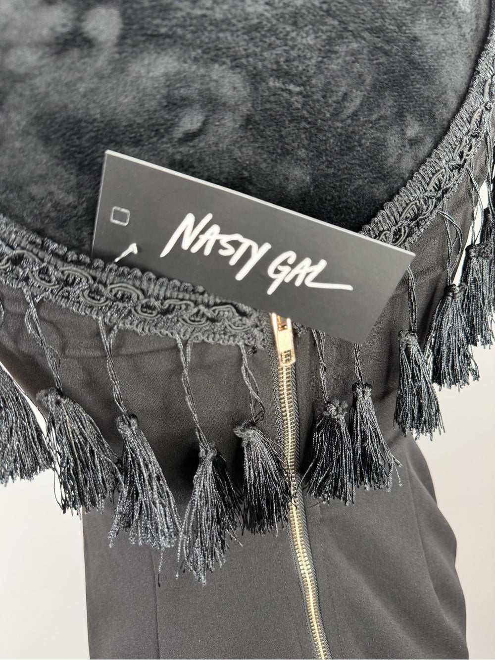NWT Vera & Lucy Black Fringe Off Shoulder Bodycon Cocktail Dress Size Small
