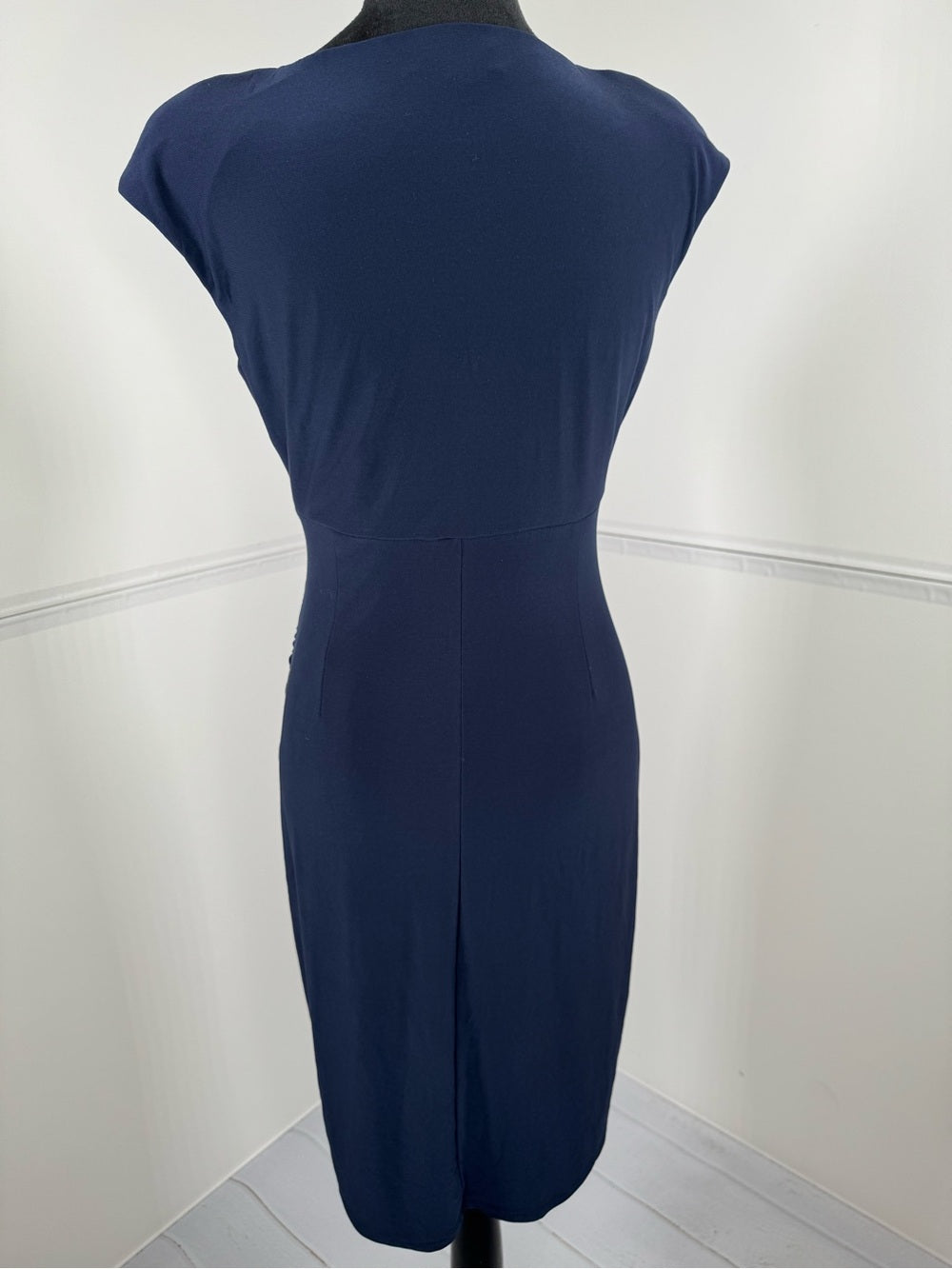 Lauren Ralph Lauren Navy Ruched Faux Wrap Sheath Dress Size 4