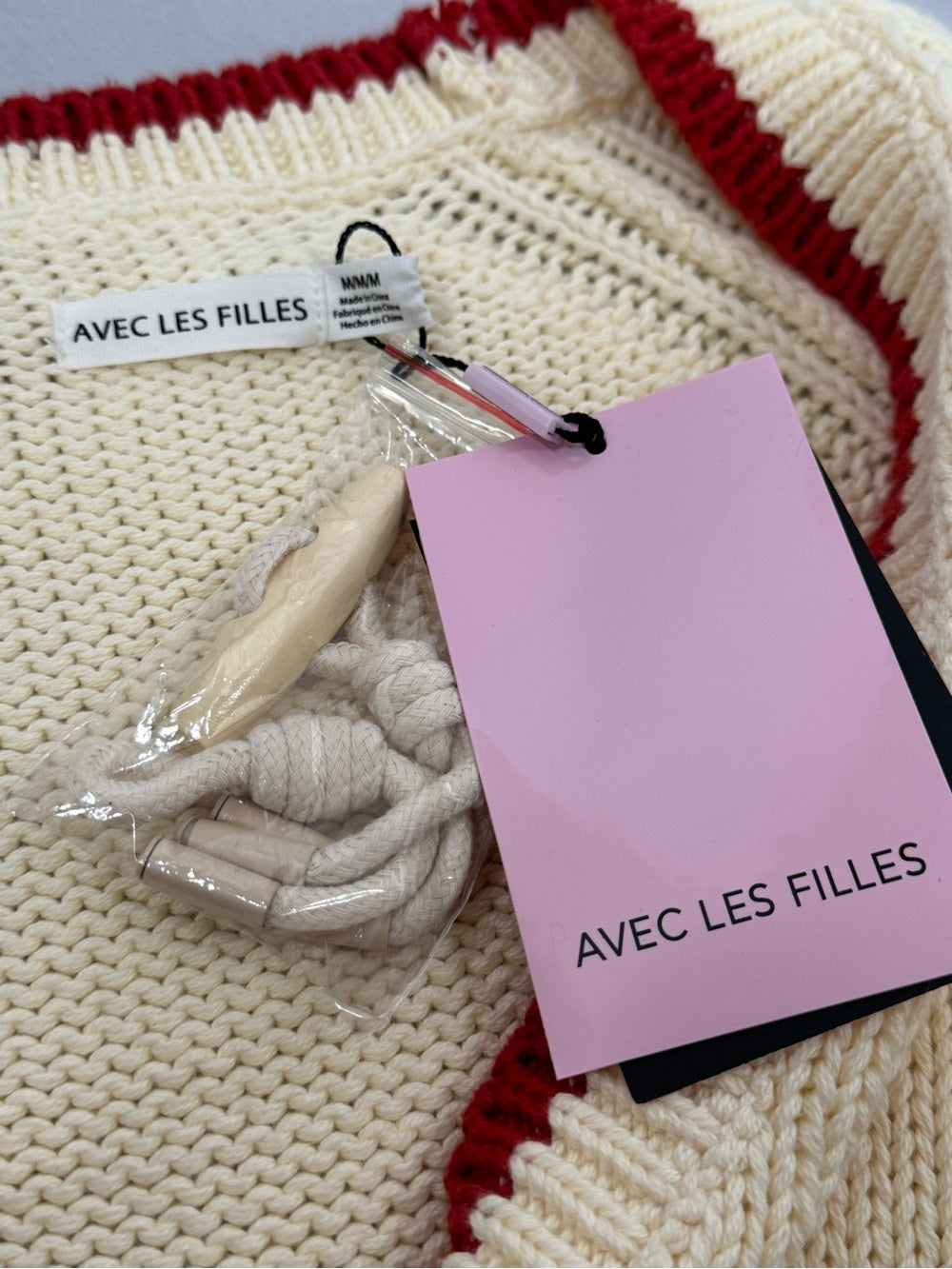 NWT Avec Les Filles Toggle Front Cotton Cardigan Sweater Ivory Size Medium