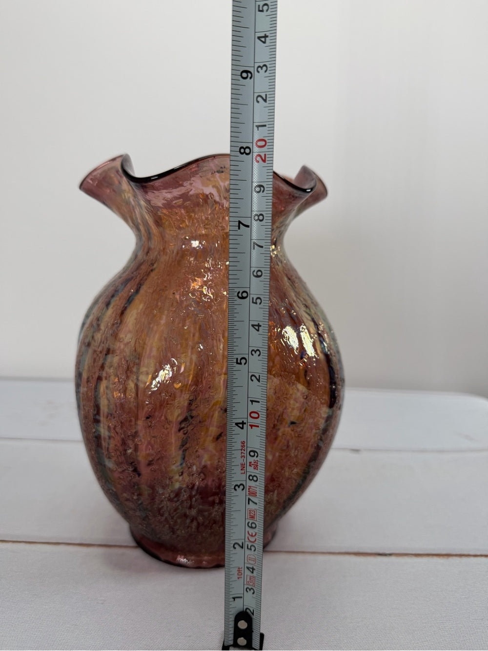 Antique 1905 Dugan Venetian Amethyst Frit Iridescent Art Glass Ruffled Vase